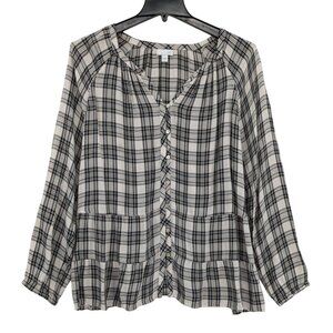 J. Jill Plaid Button Up Shirt Women Size XL Tiered Cottagecore Grunge Academia